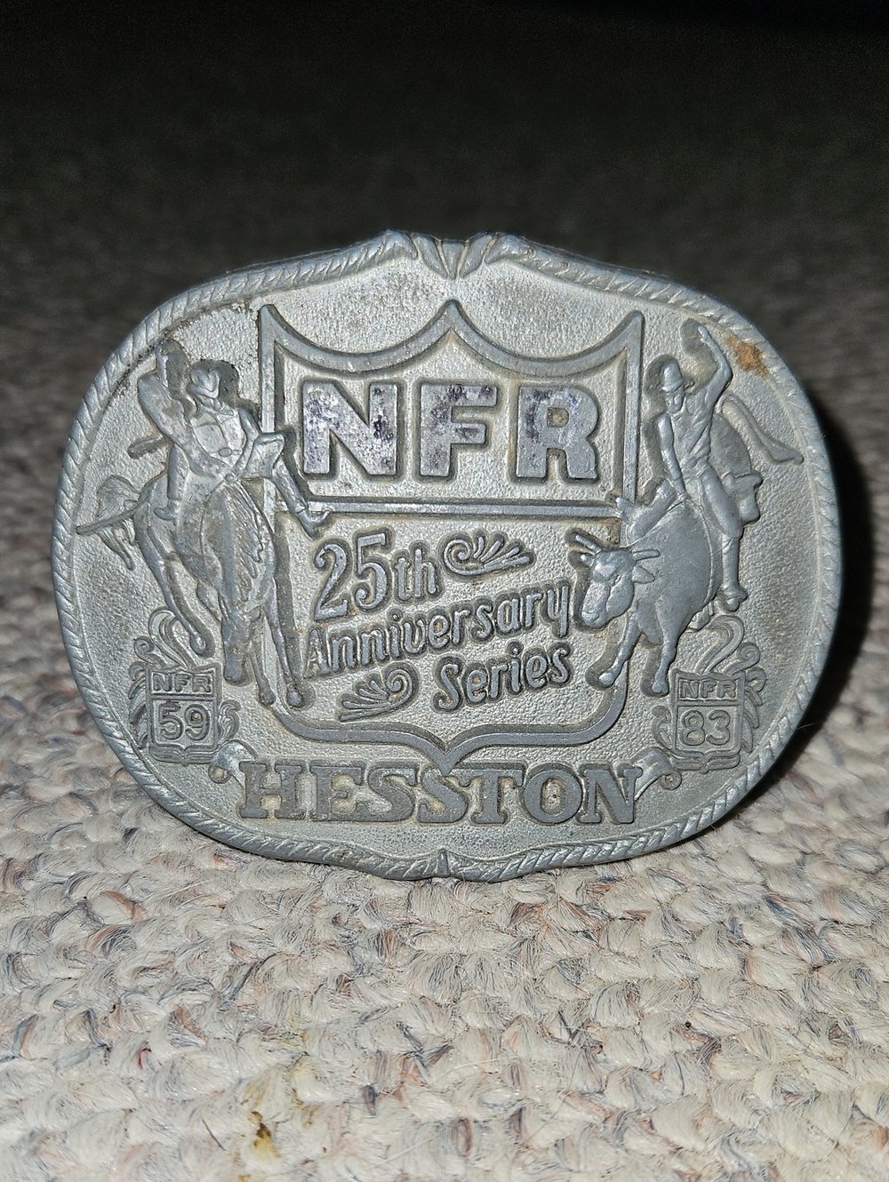 Vintage Hesston NFR 25th Anniversary Belt Buckle - Silver Tone